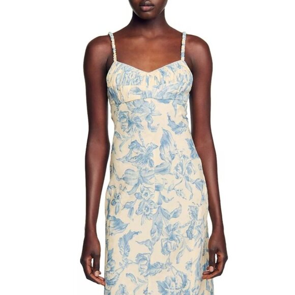 NEW Sandro Joselle Slip Corset Maxi Dress EU 36 US 4 2 Ecru Blue - Picture 3 of 9